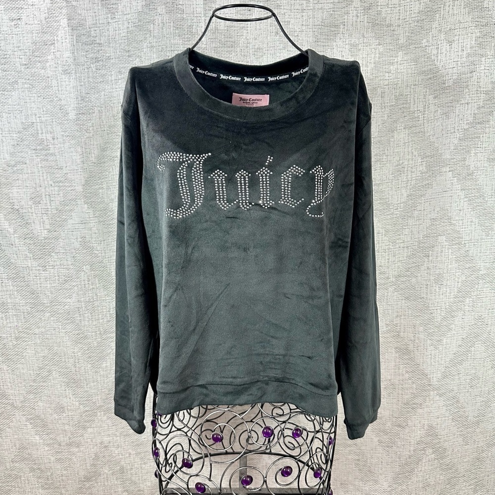 Juicy Couture black velour rhinestone logo sweater size M